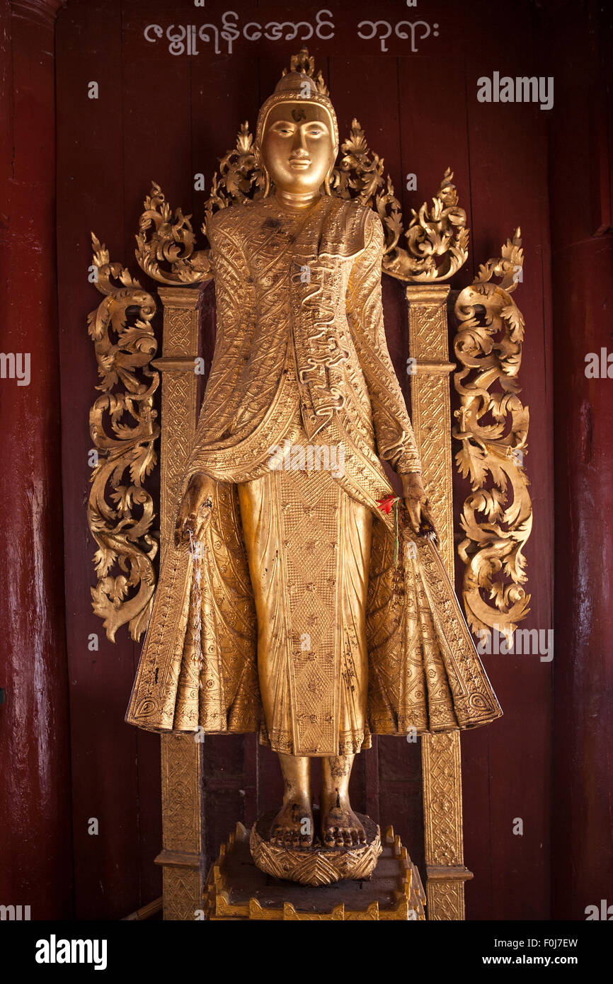 Standing Buddha, Buddha Statue, Shwezigon Pagoda, Mandalay Division, in Bagan, Mandalay Division, Myanmar Stock Photo
