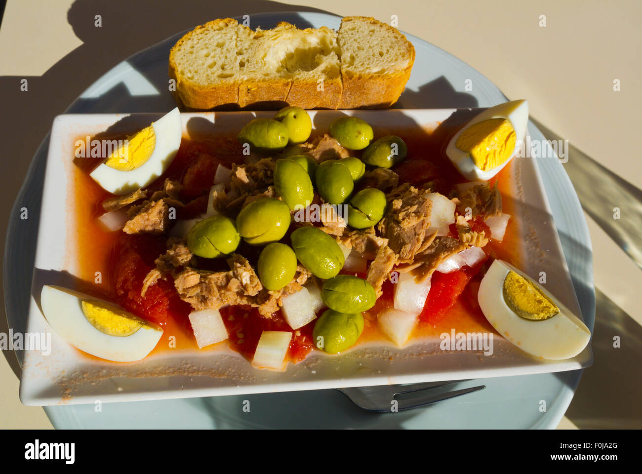 Murcian style salad, with tuna, olives, eggs and tomatoes, Murcia, Spain Stock Photo