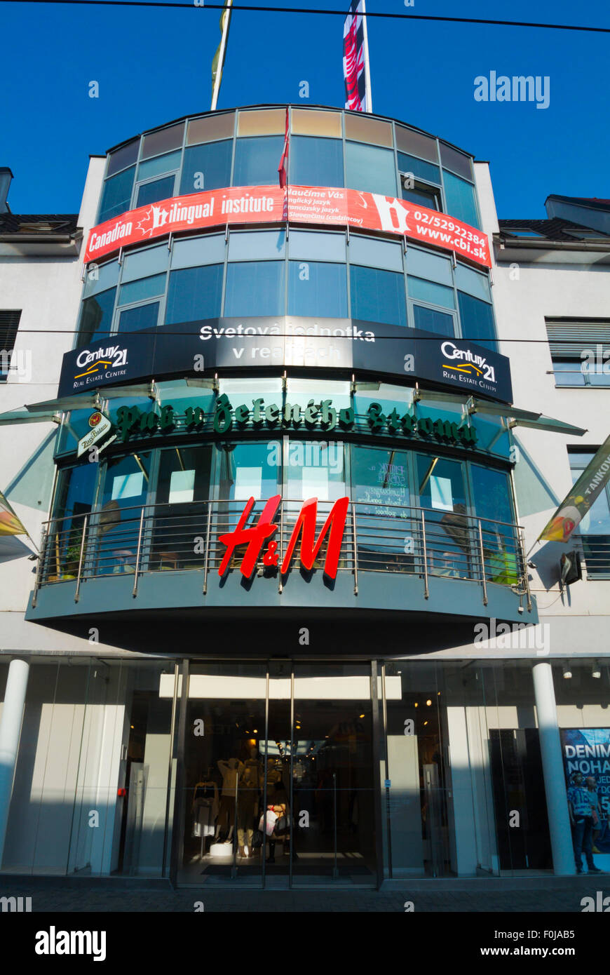 H M shopping centre exterior view Obchodna street central