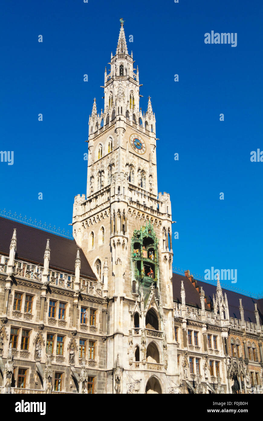 Tower of Neues Rathaus, Marienplatz, old town, Munich, Bavaria, Germany Stock Photo