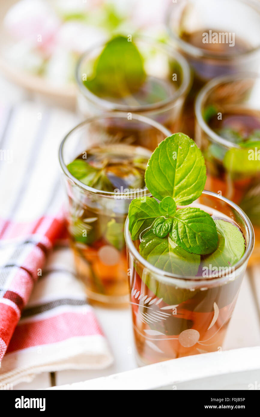 Moroccan mint tea in glasses Stock Photo