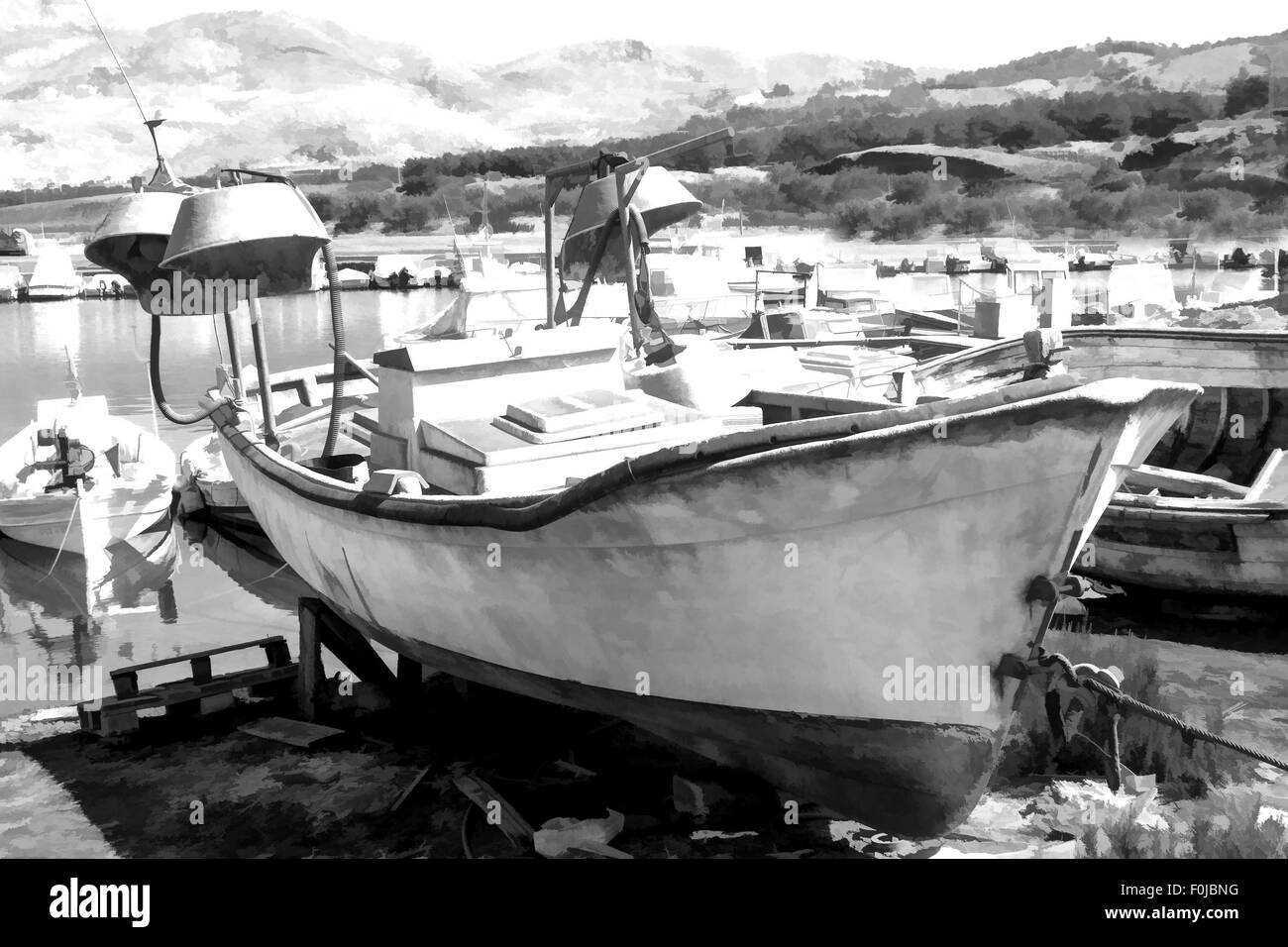 Old traditional fishing boats Black and White Stock Photos & Images - Alamy