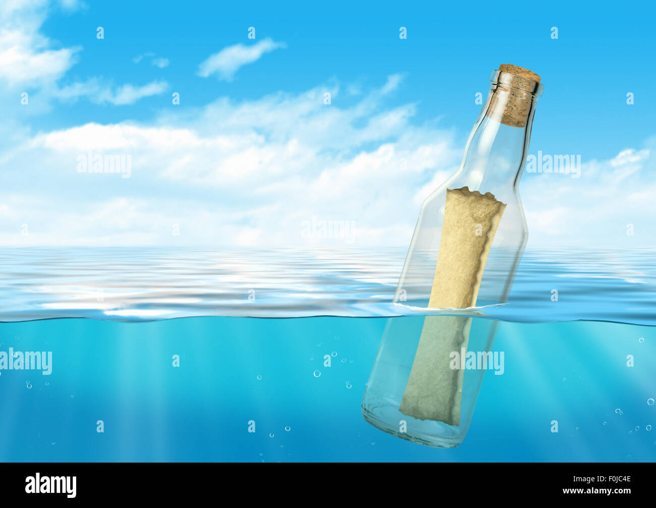 Bottle with message float at sea Stock Photo Alamy