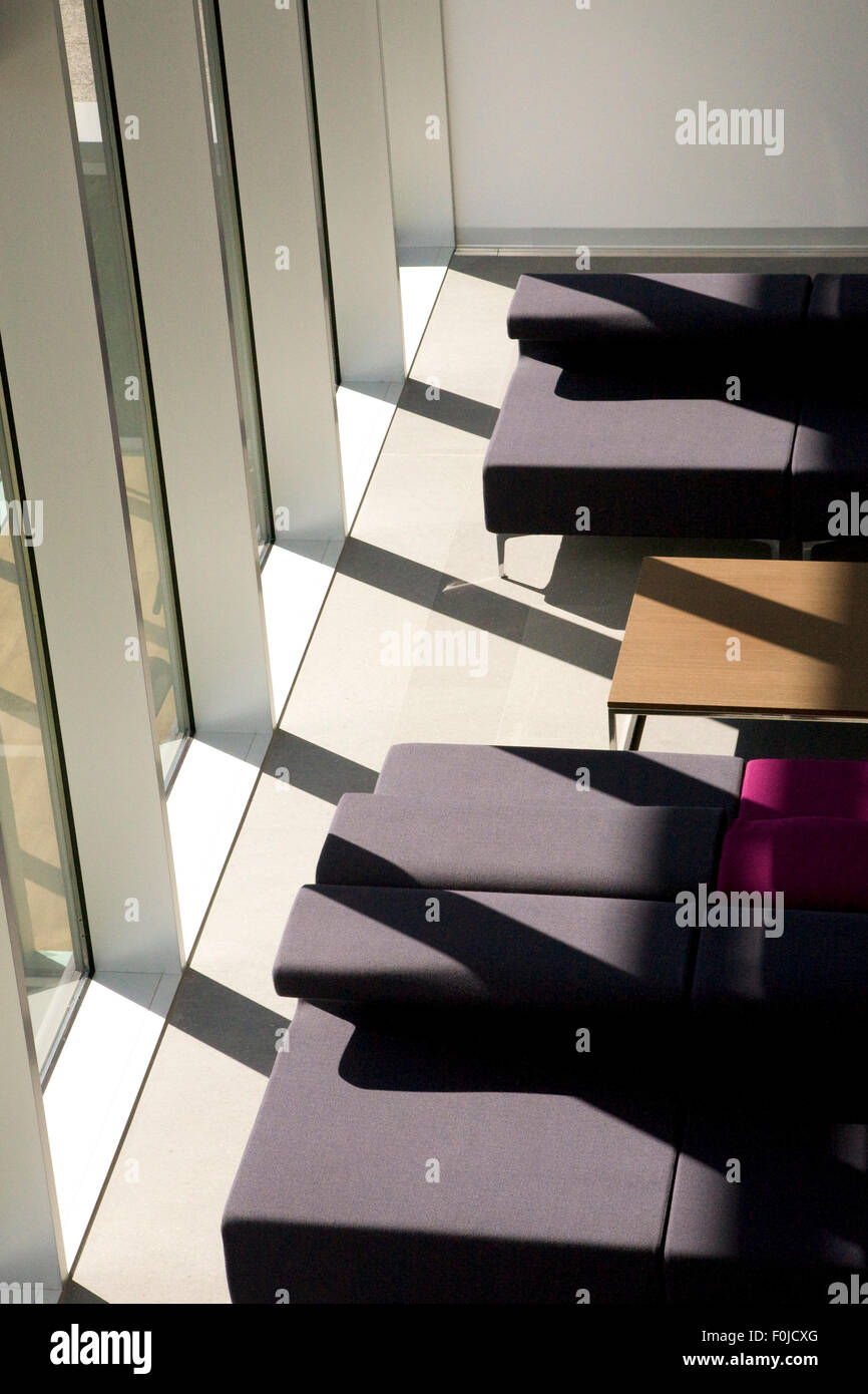 Sofa in lounge bar in a modern hotel with cold colors Stock Photo