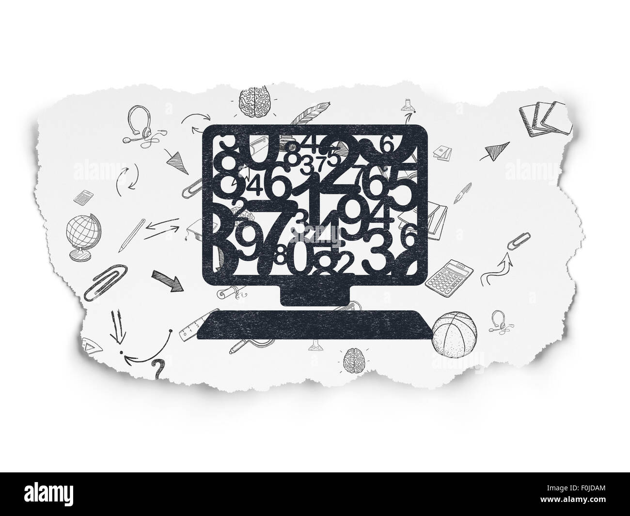 Studying concept: Computer Pc on Torn Paper background Stock Photo - Alamy