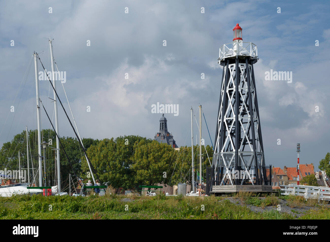 Lighthouse Enkhuizen, North Holland, The Netherlands, viewed from the IJsselmeer. This monumental harbor light dates from 1875. Stock Photo