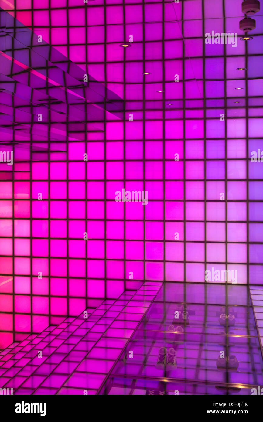 Detail of a Modern shop entrance Tokyo, magenta and yellors colors Stock Photo