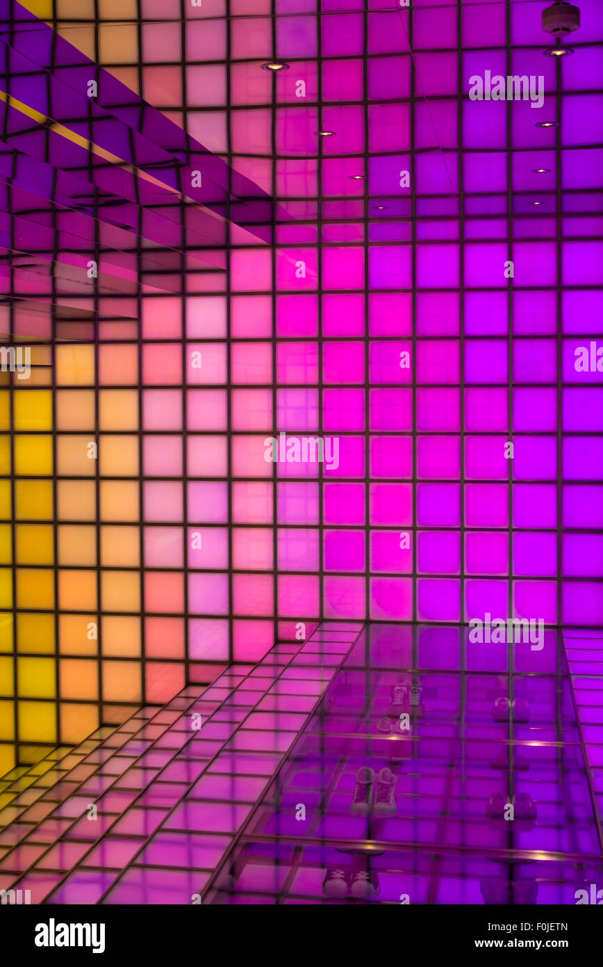 Detail of a Modern shop entrance Tokyo, magenta and yellors colors Stock Photo
