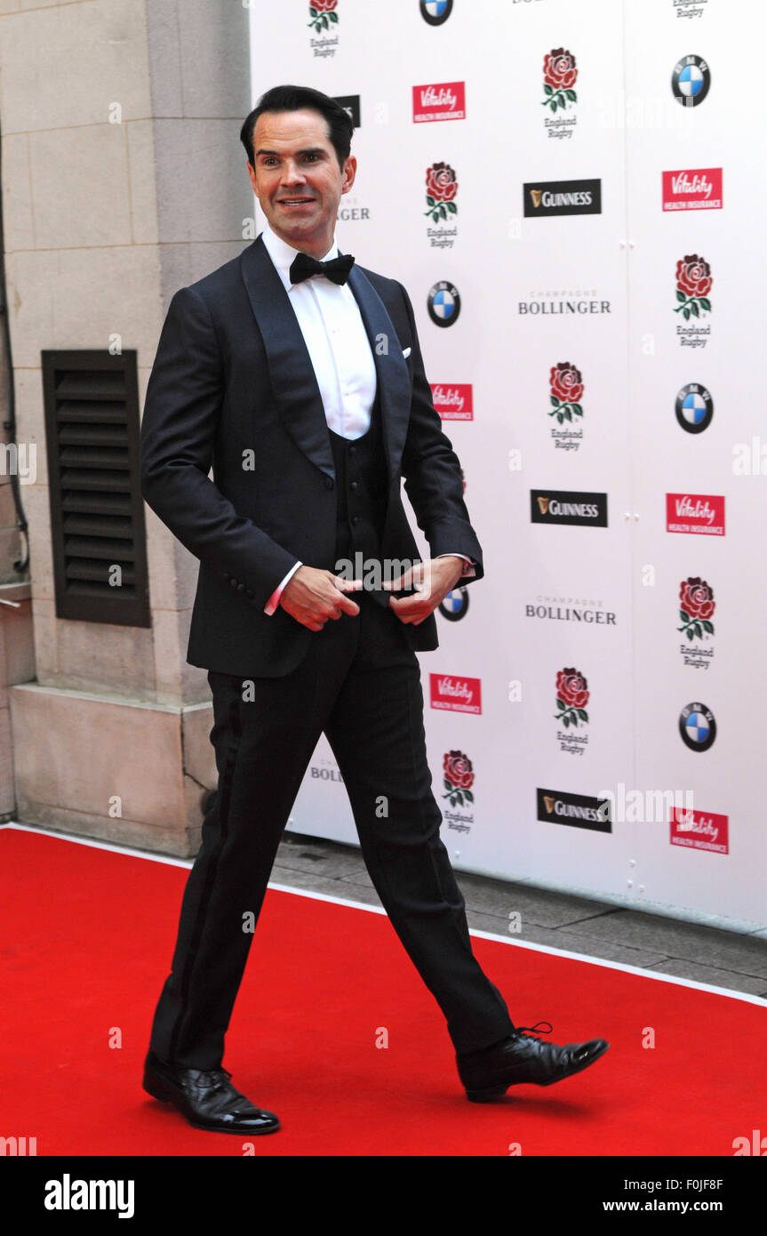 London,UK,5 August 2015,Jimmy Carr attends 'Carry Them Home' England Rugby Team dinner at Grosvenor Hotel before competing Webb Ellis cup on home turf. Stock Photo