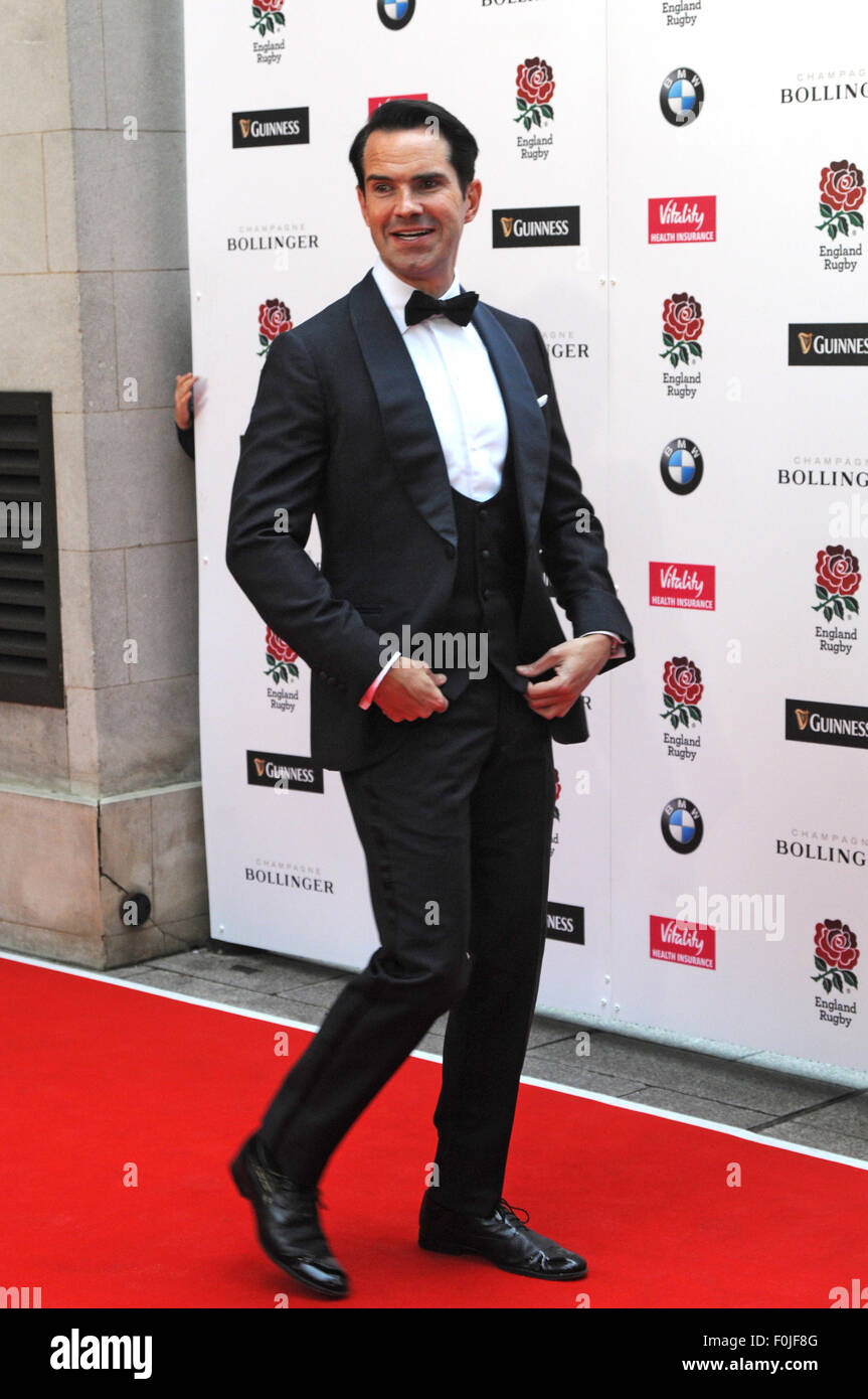 London,UK,5 August 2015,Jimmy Carr attends 'Carry Them Home' England Rugby Team dinner at Grosvenor Hotel before competing Webb Ellis cup on home turf. Stock Photo