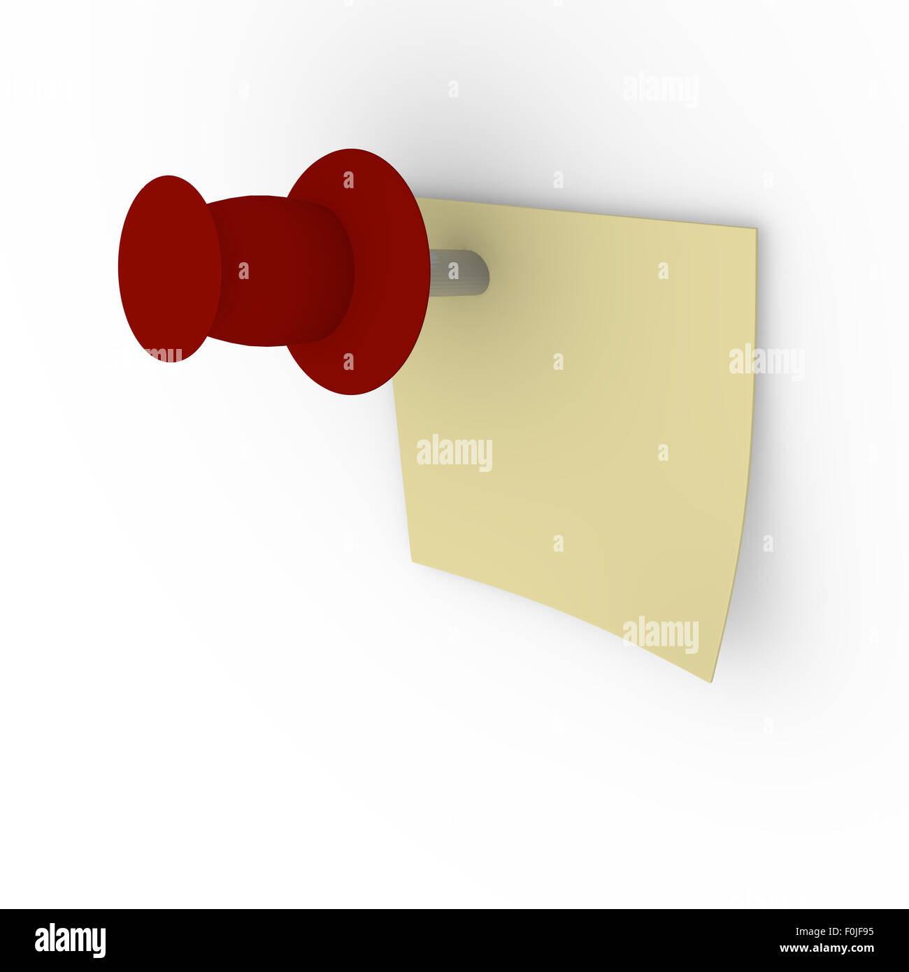 Sticky note with a red push pin on a white board, 3d image Stock Photo