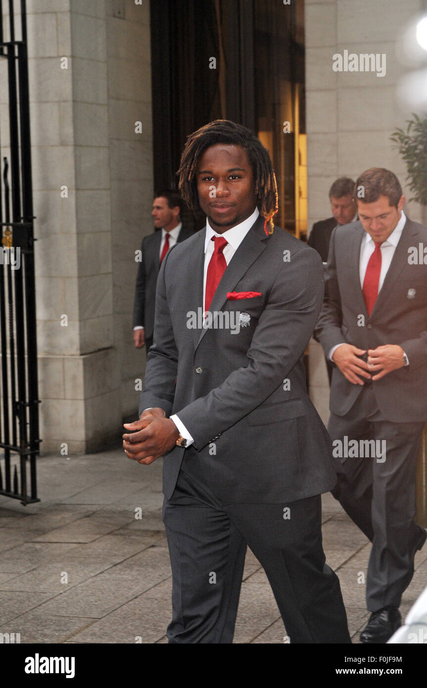 London, UK, 5 August 2015, Marland Yarde attends  'Carry Them Home' England Rugby Team dinner at Grosvenor Hotel before competin Stock Photo