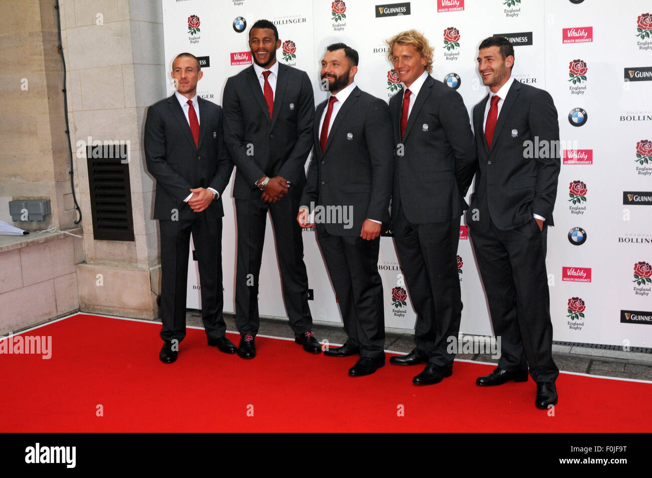 London, UK, 5 August 2015, Mike Brown, Courtney Lawes, Alex Corbisiero, Billy Twelvetrees, Jonny May  attends  'Carry Them Home' Stock Photo