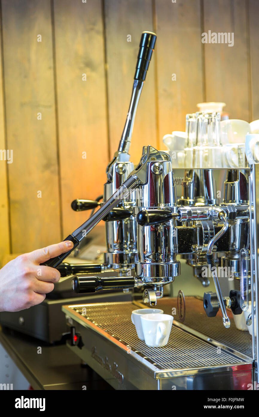 Espresso coffee making, machine Stock Photo Alamy