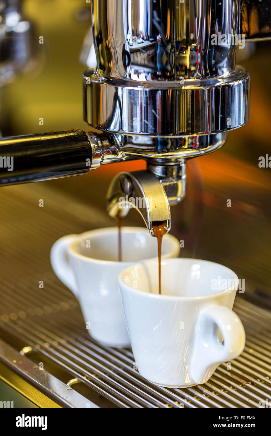 Espresso coffee making, machine Stock Photo Alamy