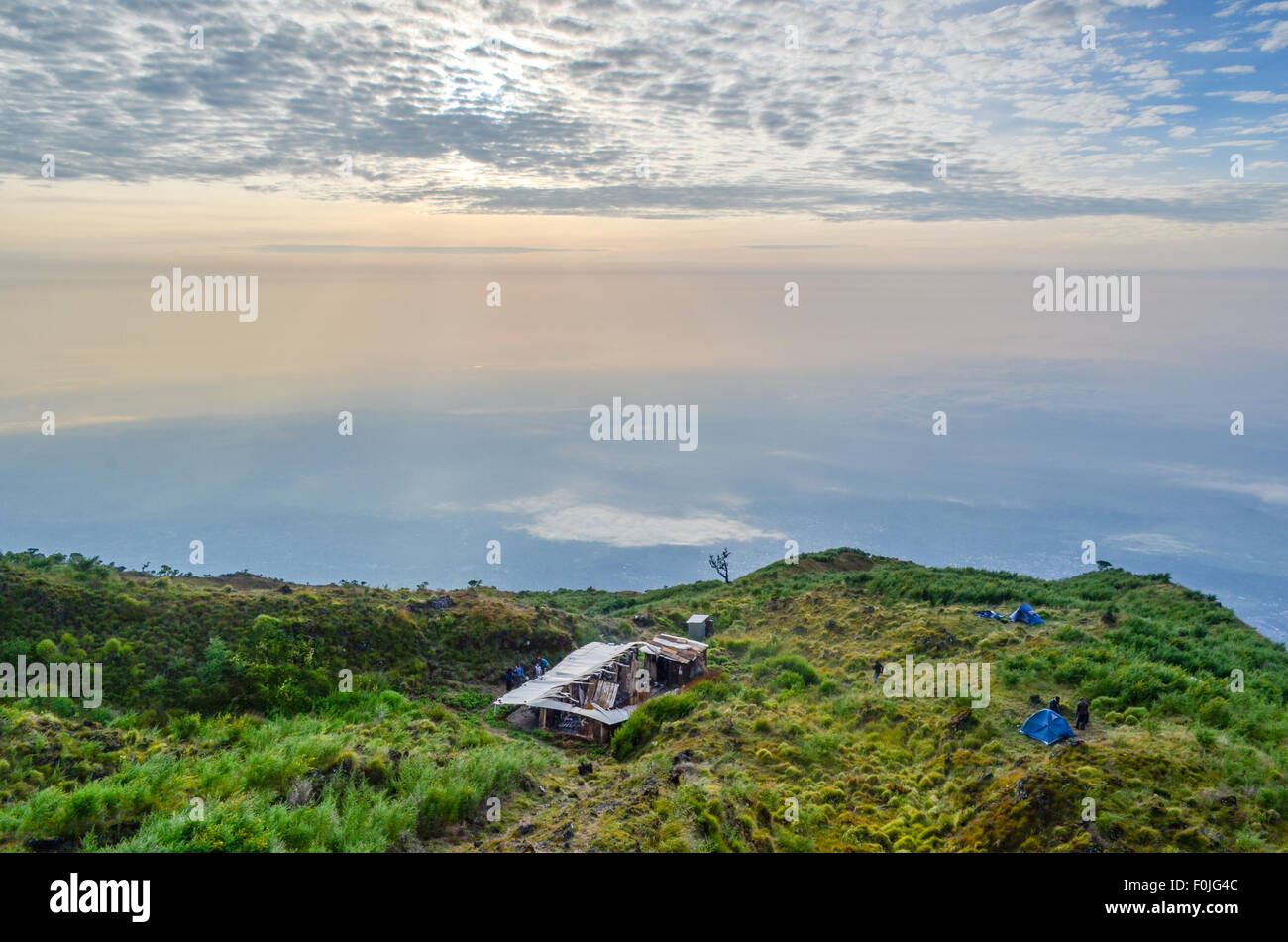 Intermediary camp during the ascent of Mount Cameroon (Mount Fako), the highest summit of West Africa Stock Photo