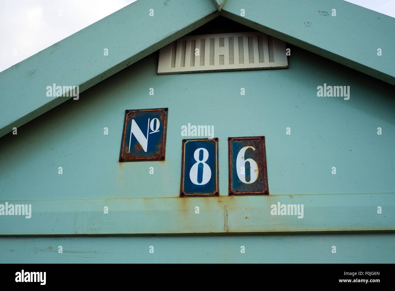 Metal numbers, beach hut, Brighton and Hove, UK Stock Photo