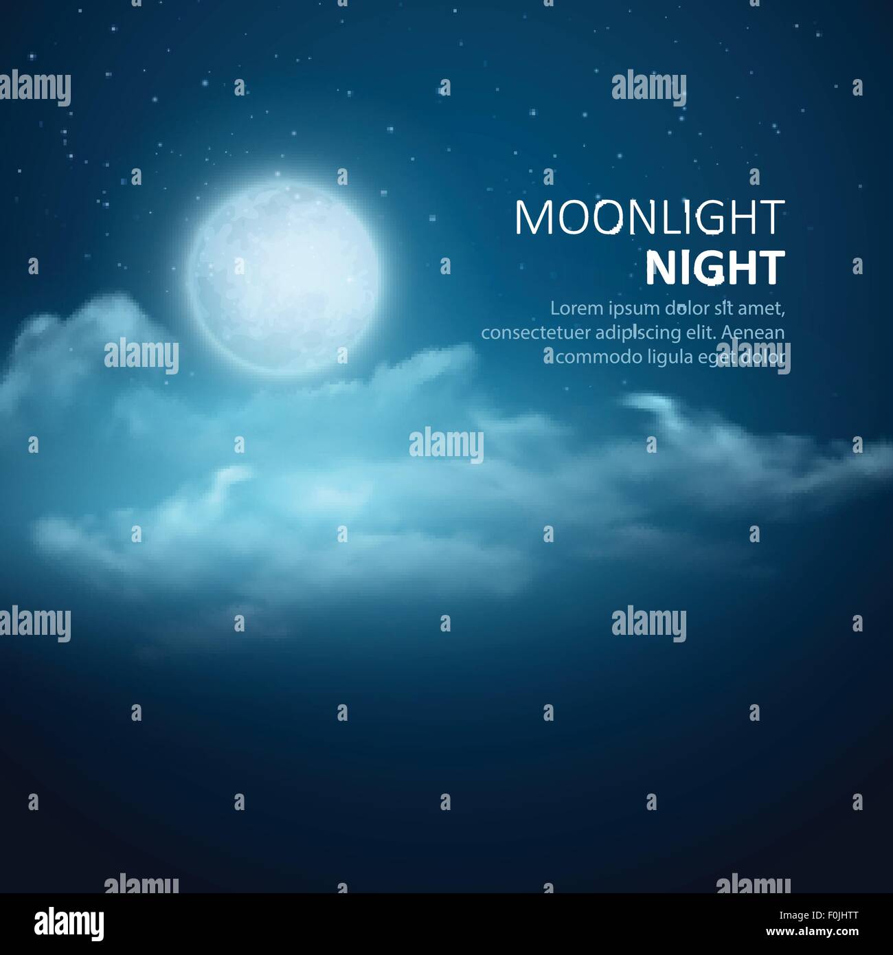 Night vector background, Moon, Clouds and shining Stars on dark blue sky Stock Vector