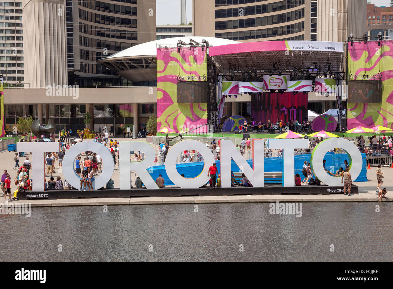 Toronto 2015 host city to the 2015 Pan Am/Parapan Games and Panamania in Toronto;Ontario;Canada;celebration at City Hall Square Stock Photo
