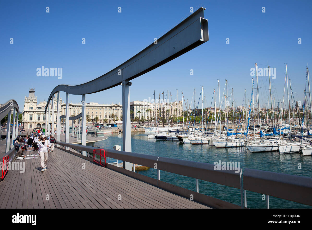 Rambla de Mar promenade and Port Vell in city of Barcelona, Catalonia, Spain Stock Photo