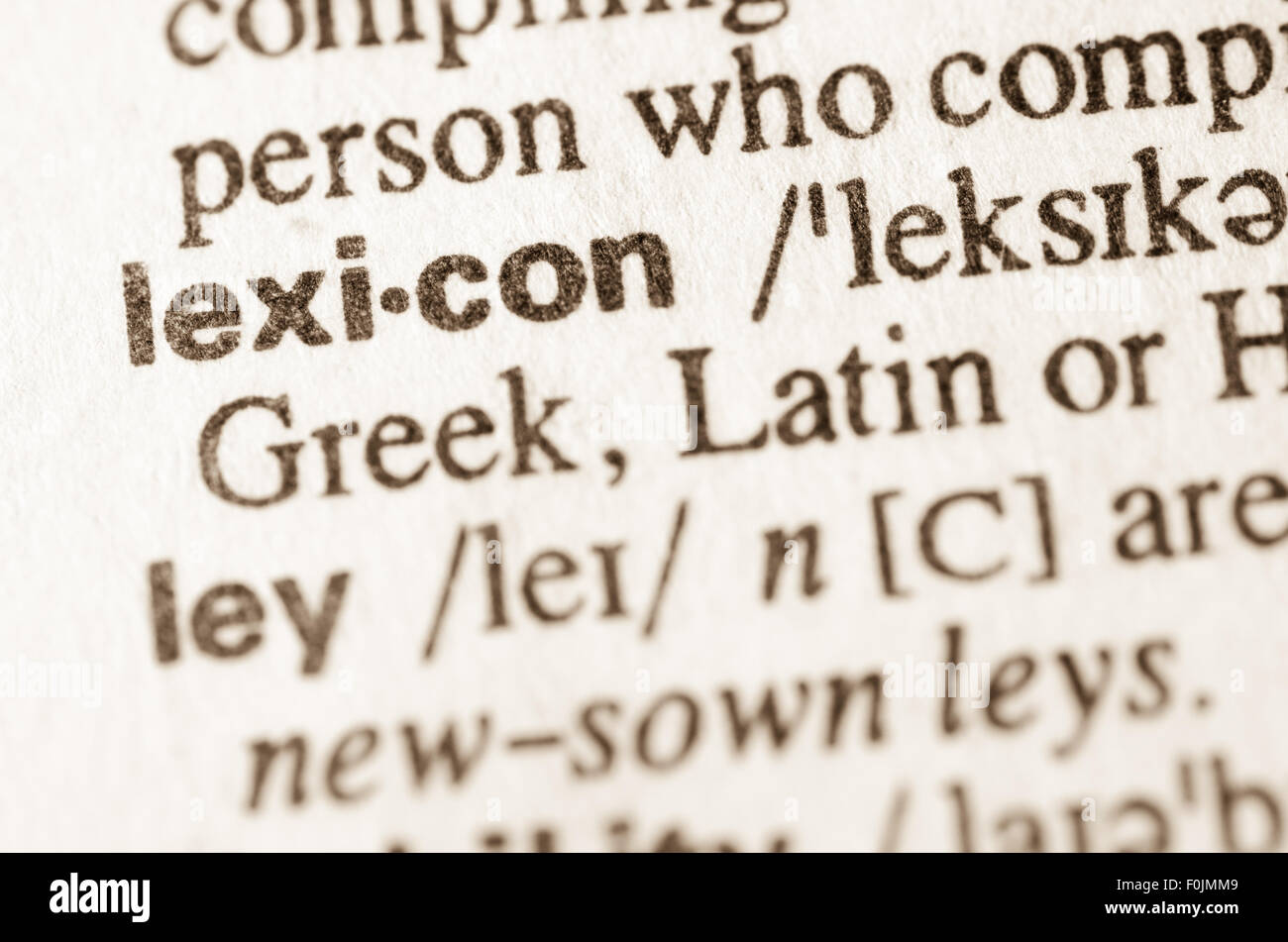 Definition of word lexicon in dictionary Stock Photo