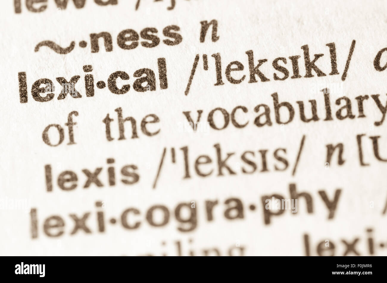 Definition of word lexical in dictionary Stock Photo