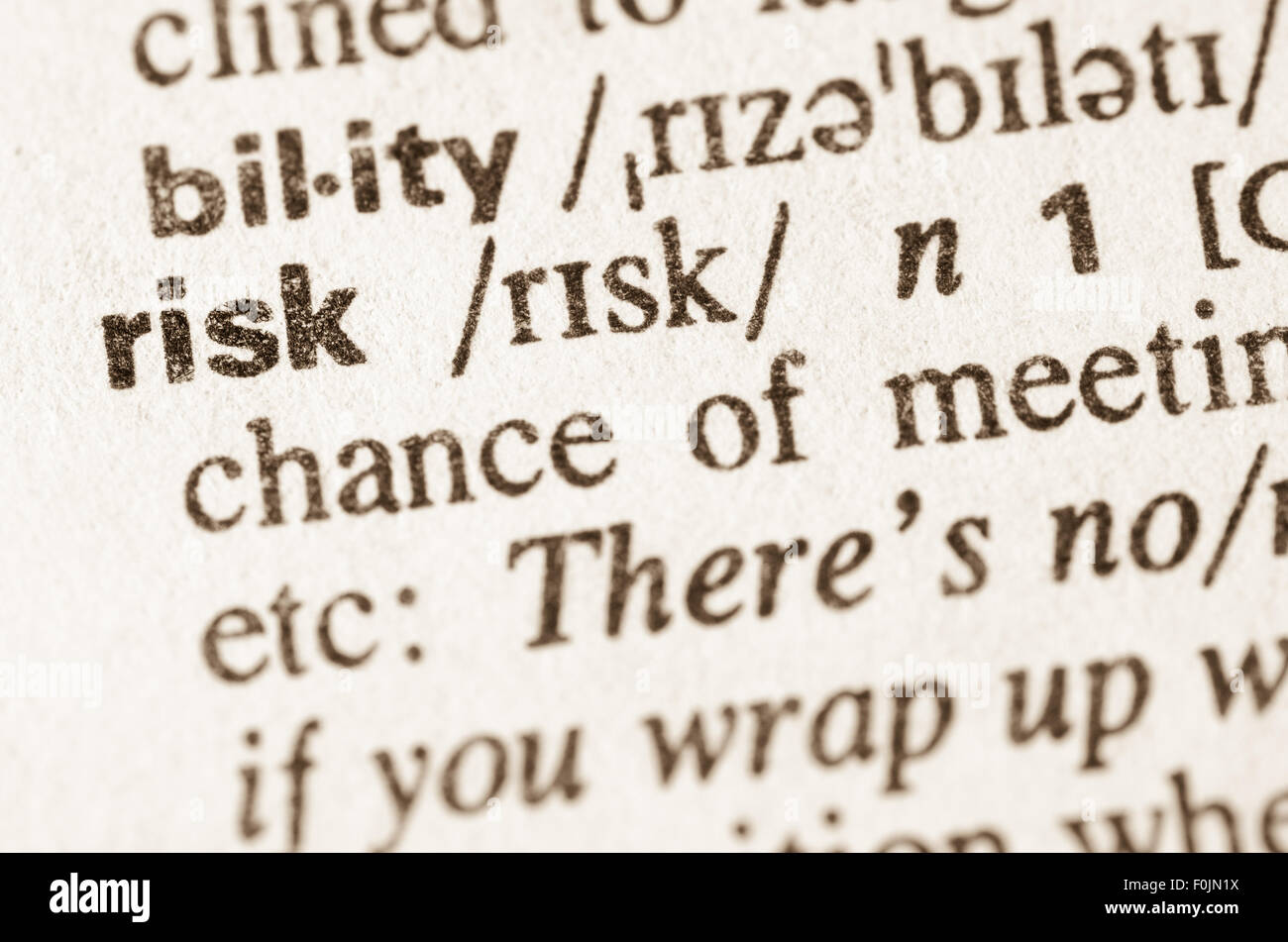 Definition of word risk in dictionary Stock Photo Alamy