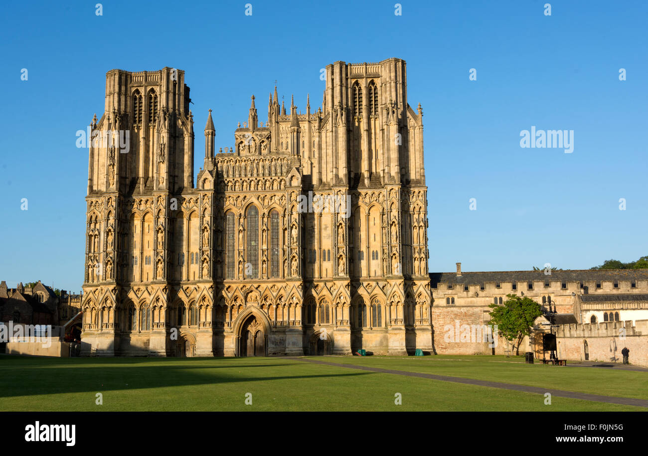 The Early English Gothic West front of Wells Cathedral in the small city of  Wells, Somerset, England, UK Stock Photo - Alamy