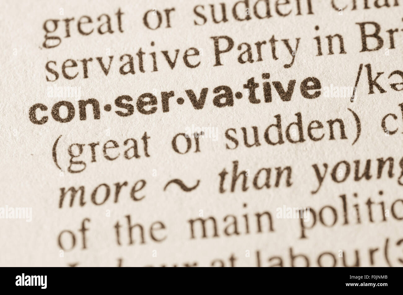 Definition of word conservative in dictionary Stock Photo - Alamy