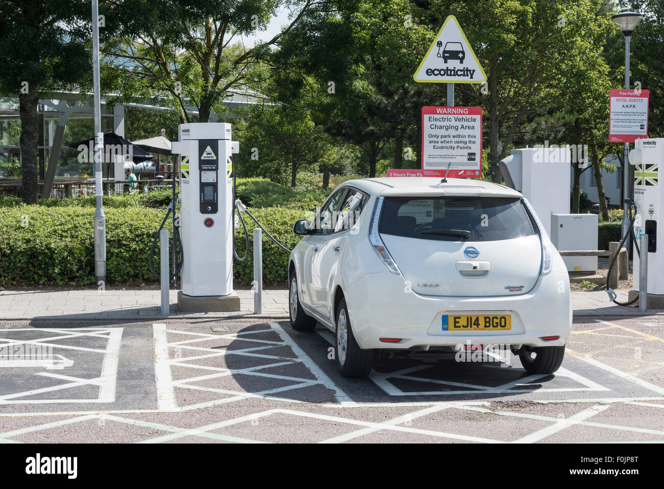 Nissan Leaf at Ecotricity Charging Point at Motorway Services UK Stock Photo