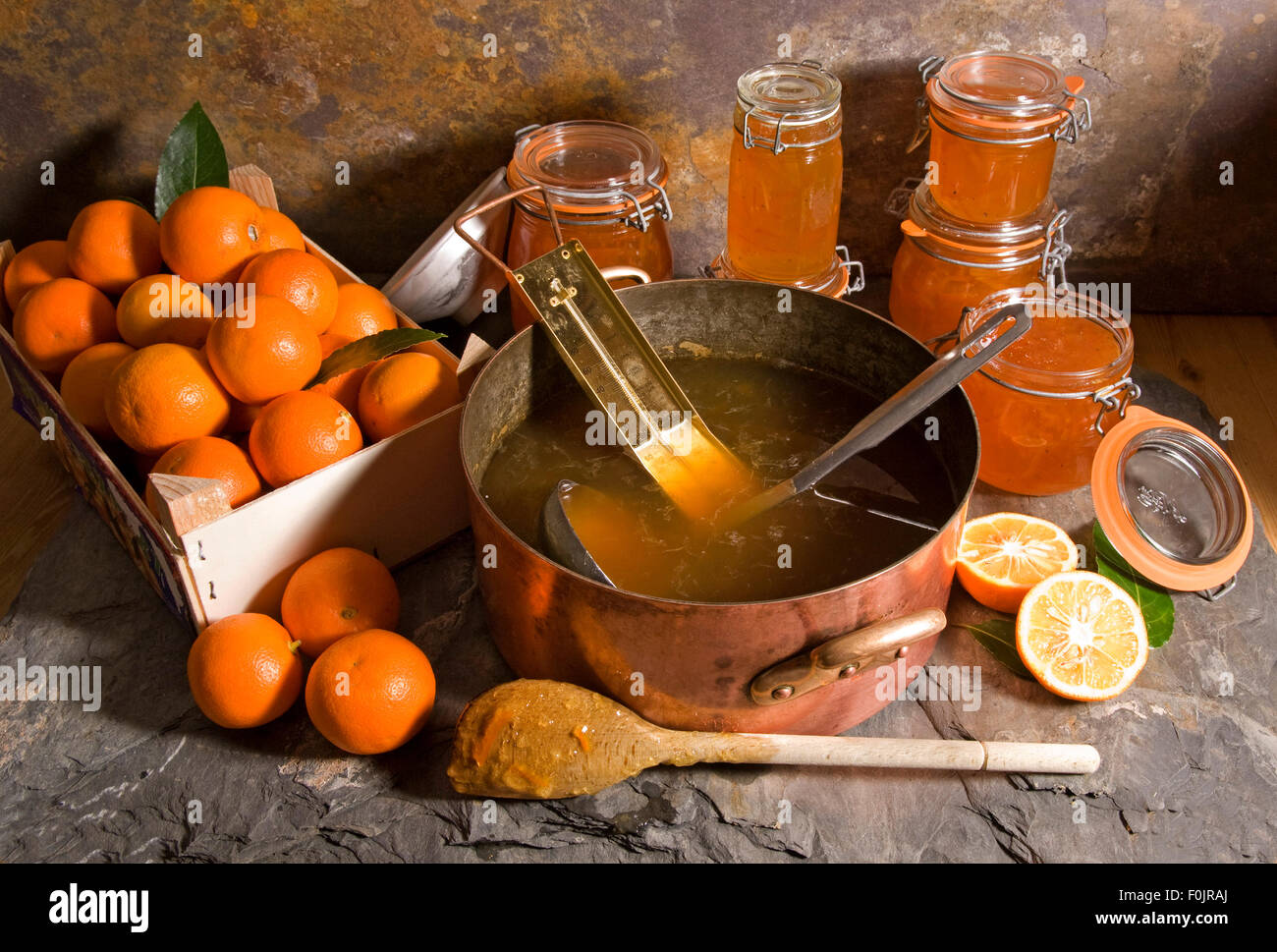 Marmalade making ingredients including Seville oranges Stock Photo Alamy