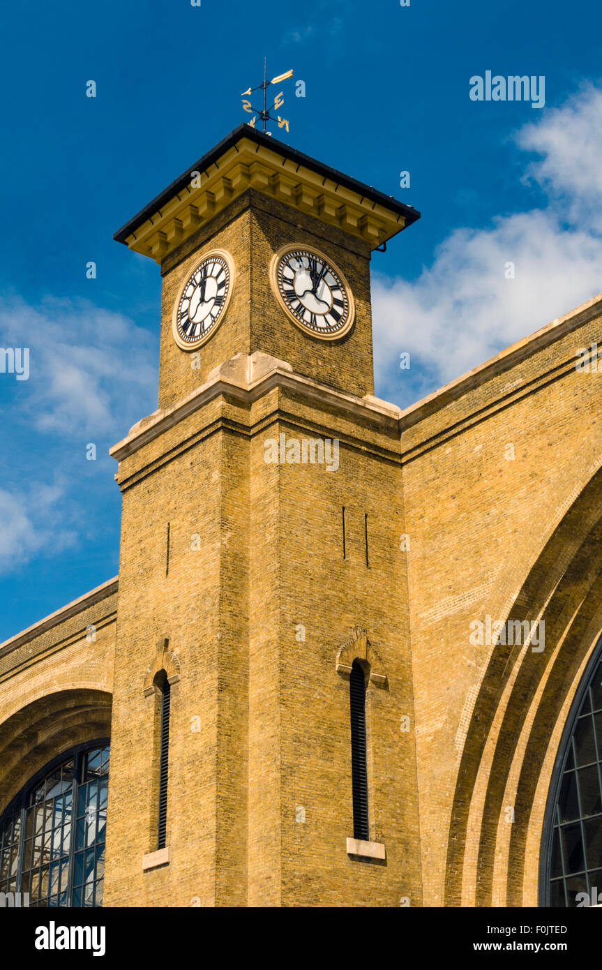 Kings Cross railway station clock tower, London Stock Photo Alamy