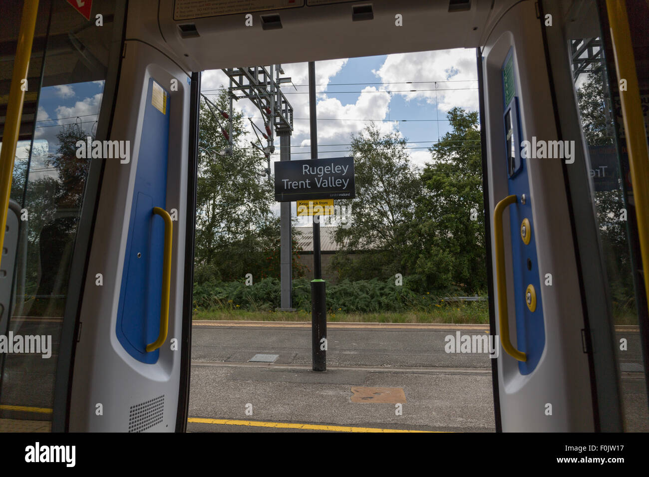 Open passenger doors on a London Midland train at Rugeley Trent Valley railway station Stock Photo