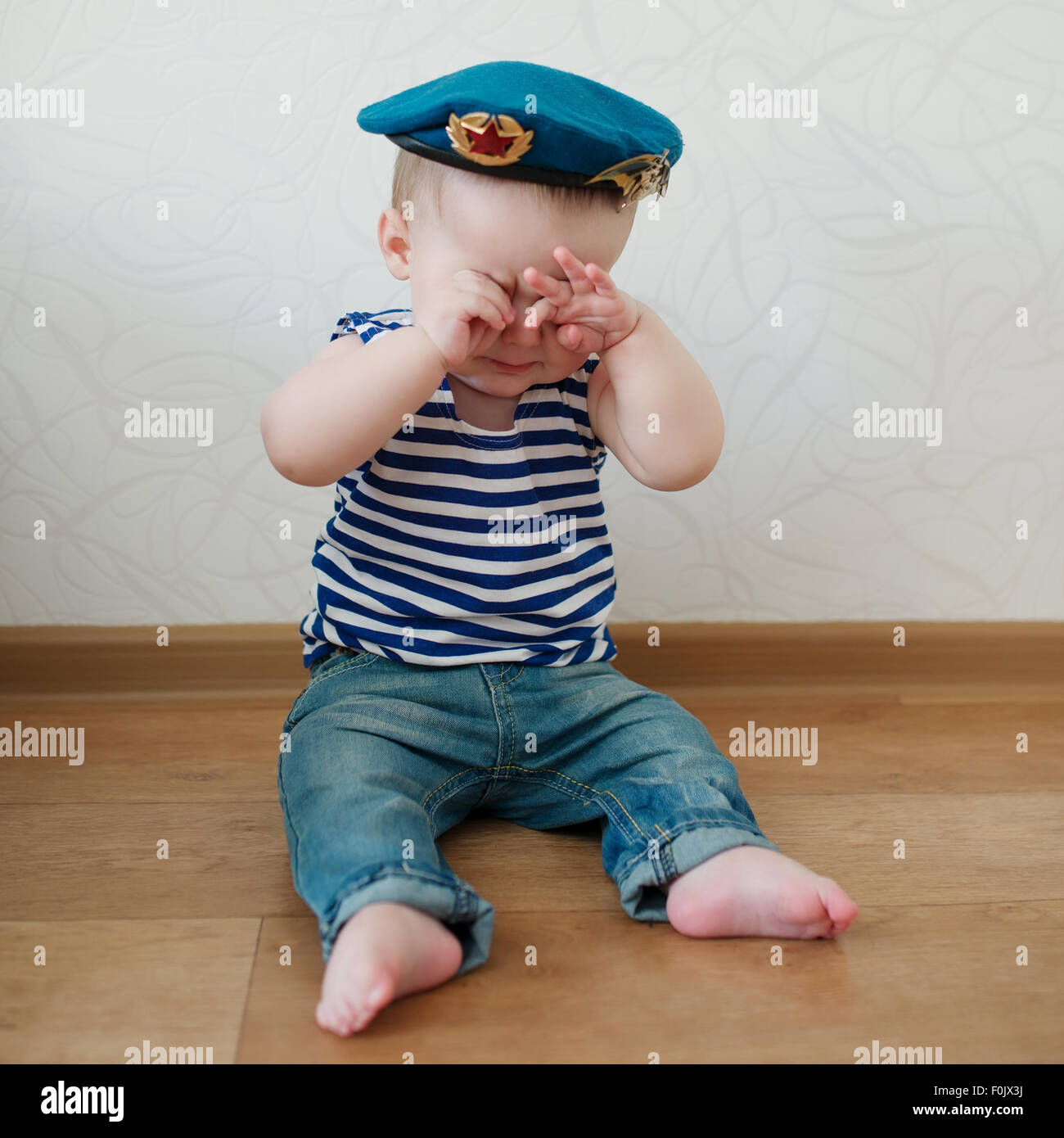 little boy in blue beret portrait Stock Photo Alamy