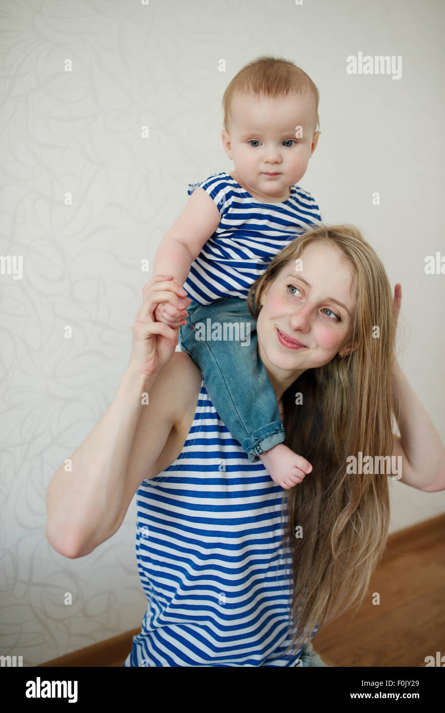 beautiful young mother with baby Stock Photo