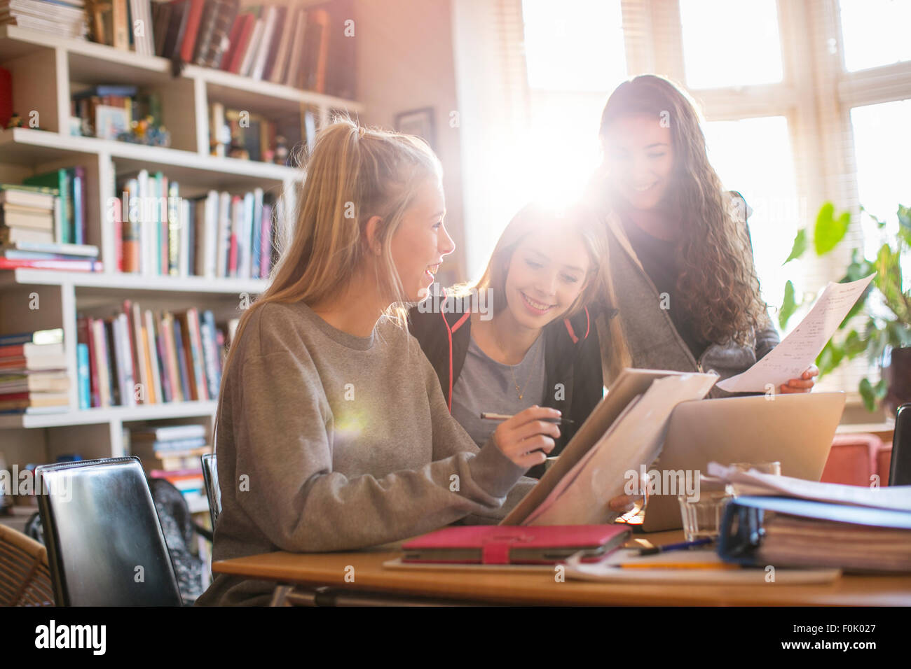 Teenage girls doing homework Stock Photo