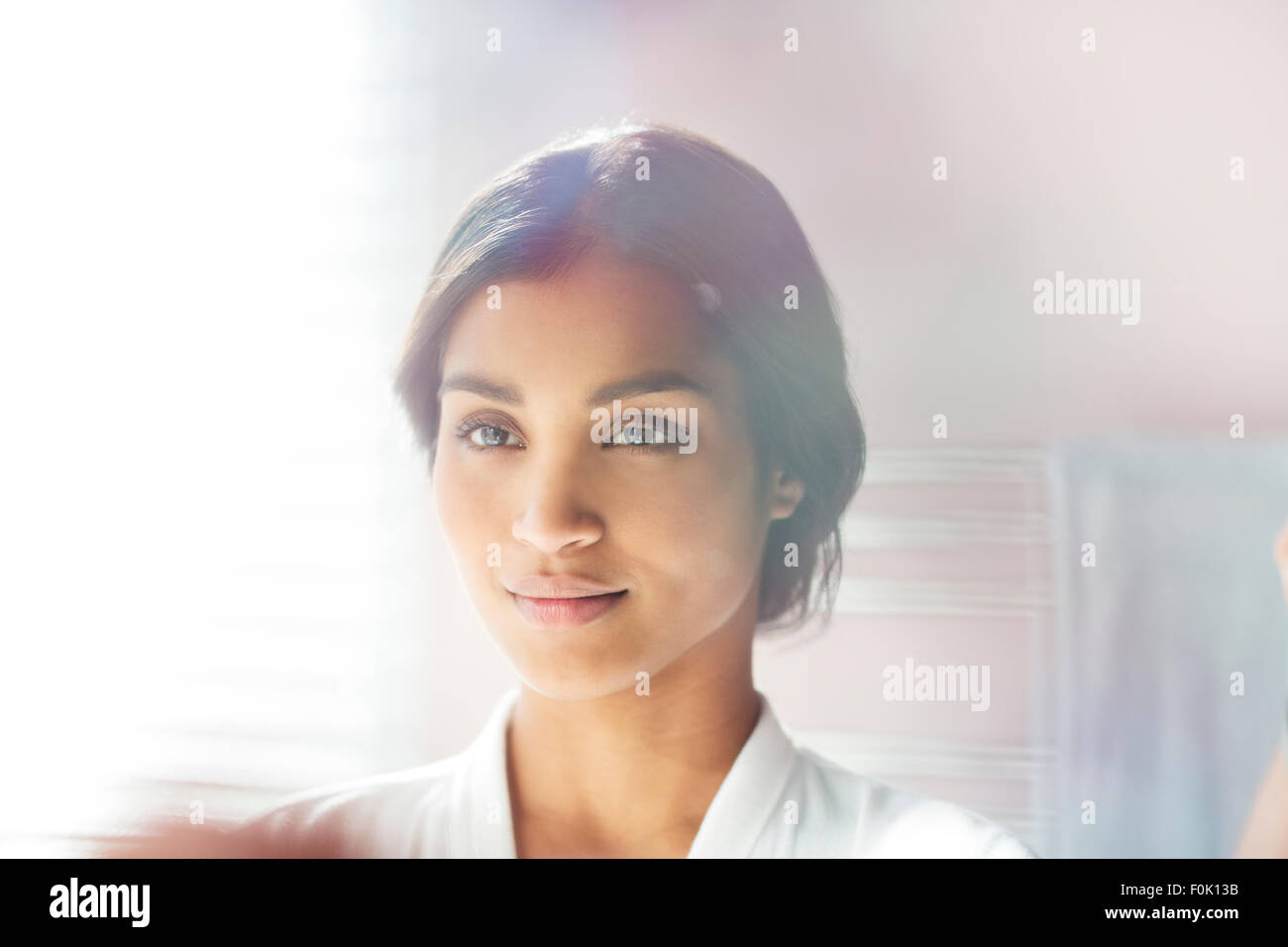 Close up portrait beautiful woman with black hair Stock Photo