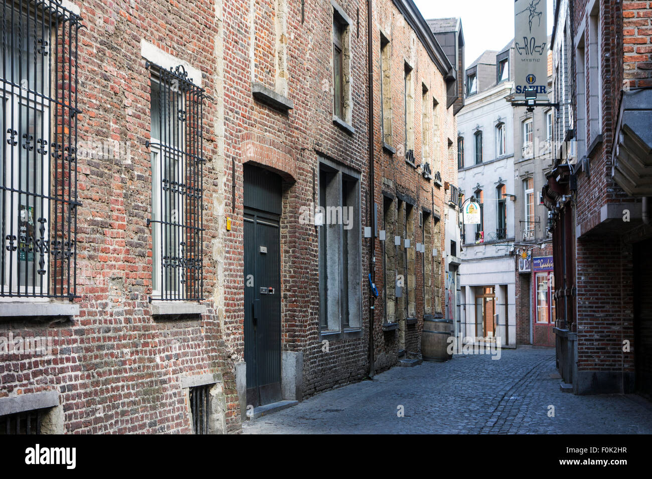 Old alley with working-class houses in the city Aalst / Alost, Flanders, Belgium Stock Photo