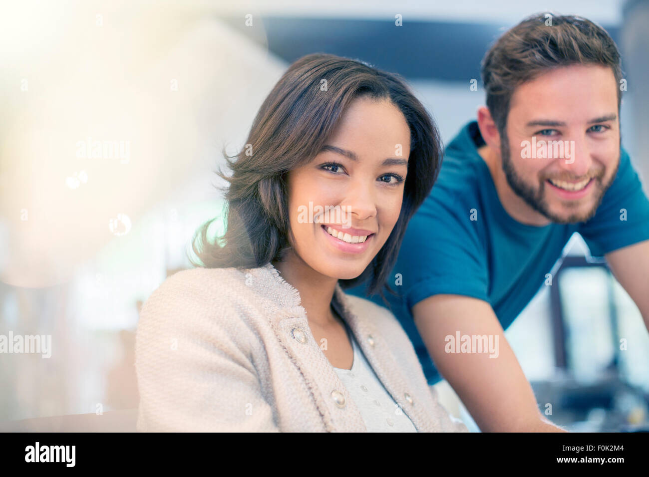 Portrait confident businessman and businesswoman Stock Photo