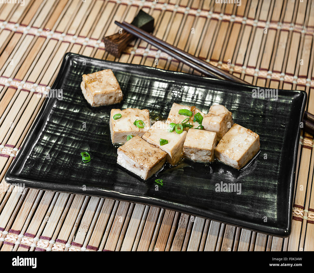 Asian cuisine: Tofu plate. Stock Photo