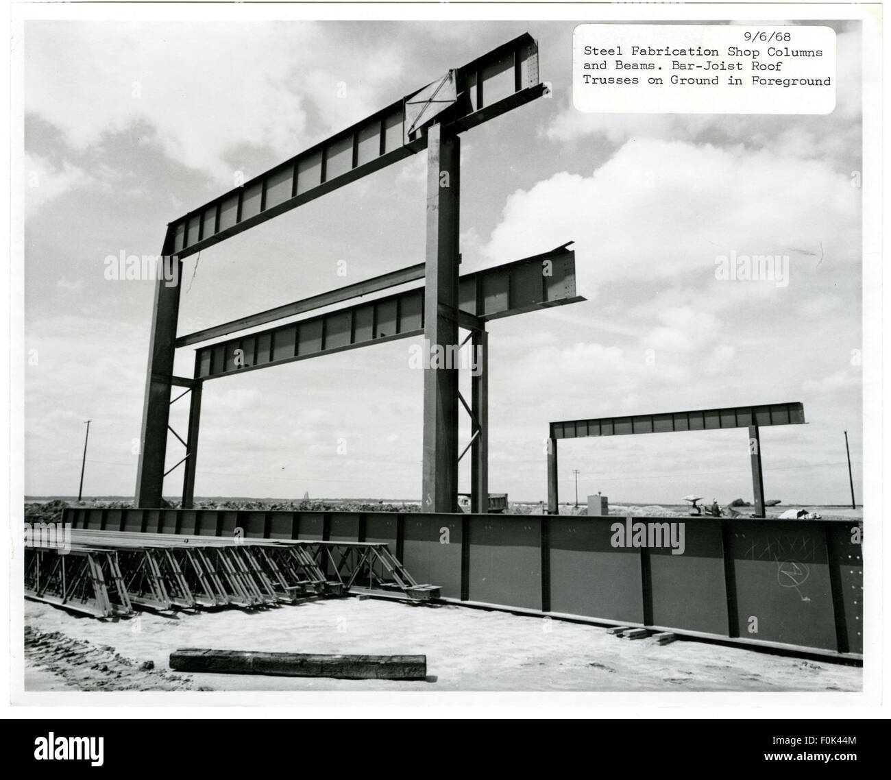 Steel Fabrication Shop Columns and Beams. BarJoist Roof Trusses on