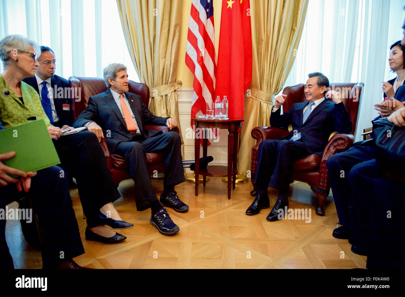 Secretary Kerry Meets With Chinese Foreign Minister Wang Amid Iranian Nuclear Negotiations in Austria Secretary Kerry Meets With Chinese Foreign Minister Wang Amid Iranian Stock Photo