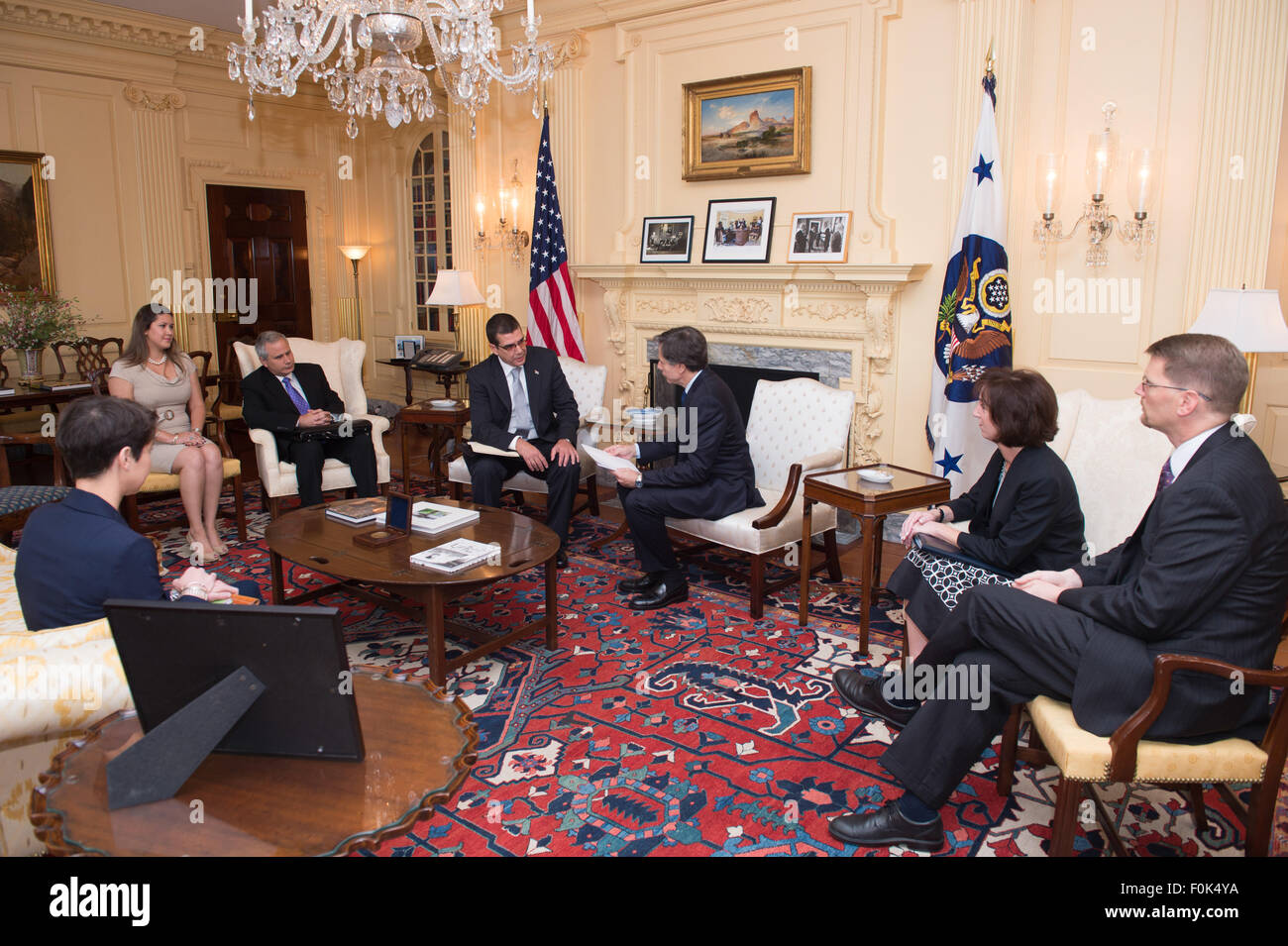 Deputy Secretary Blinken Accepts a Letter From Cuban President Castro to President Obama as Part of Formal Process of Re-Establishing Diplomatic Relations Between the U.S. and Cuba Deputy Secretary Blinken Accepts a Letter From Cuban President Castro Stock Photo