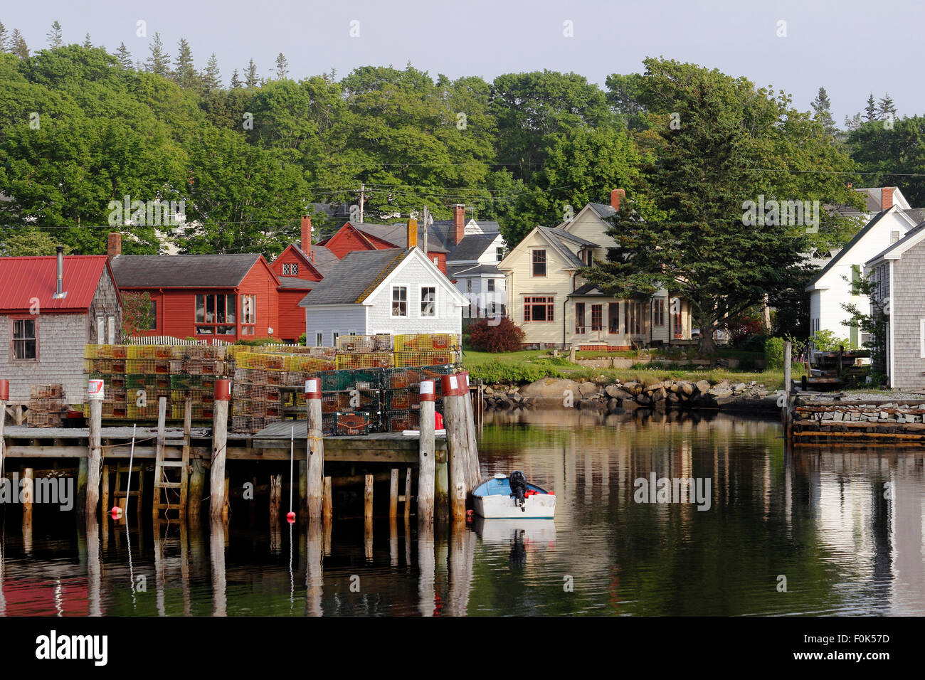 Lobster docks with sheds Vinalhaven Island Maine New England USA Stock Photo