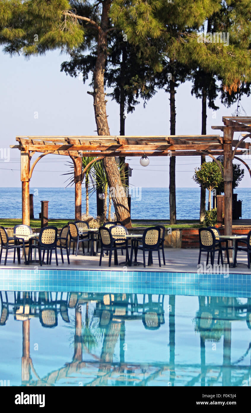 Outdoor hotel restaurant at Mediterranean resort Stock Photo Alamy