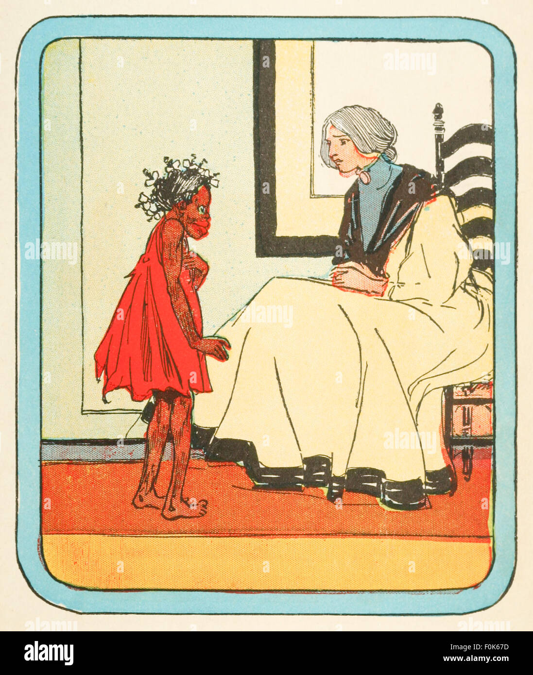 'Augustine, what in the world did you bring her here for?' protested Miss Ophelia, when Topsy is bought back from the market. Image from 'The Story of Topsy from Uncle Tom's Cabin' illustrated by John R. Neill (1877-1943). See description for more information. Stock Photo