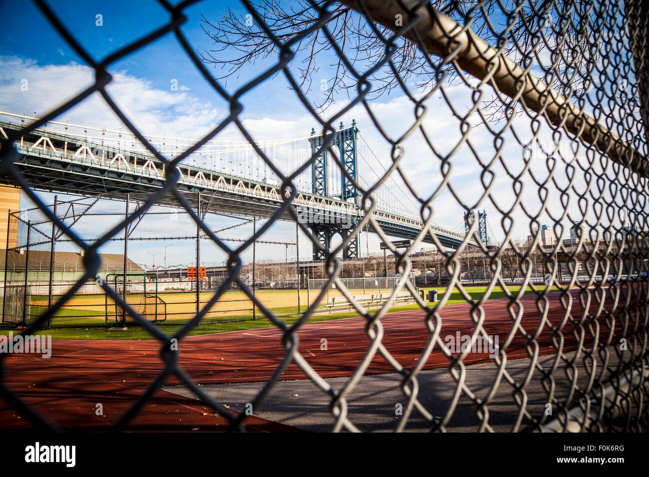 Manhattan Bridge, view from baseball park Stock Photo
