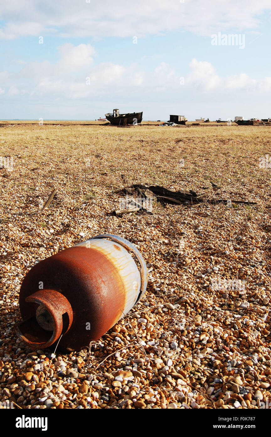 Empty gas canister at Dungeness beach, Kent, England Stock Photo Alamy