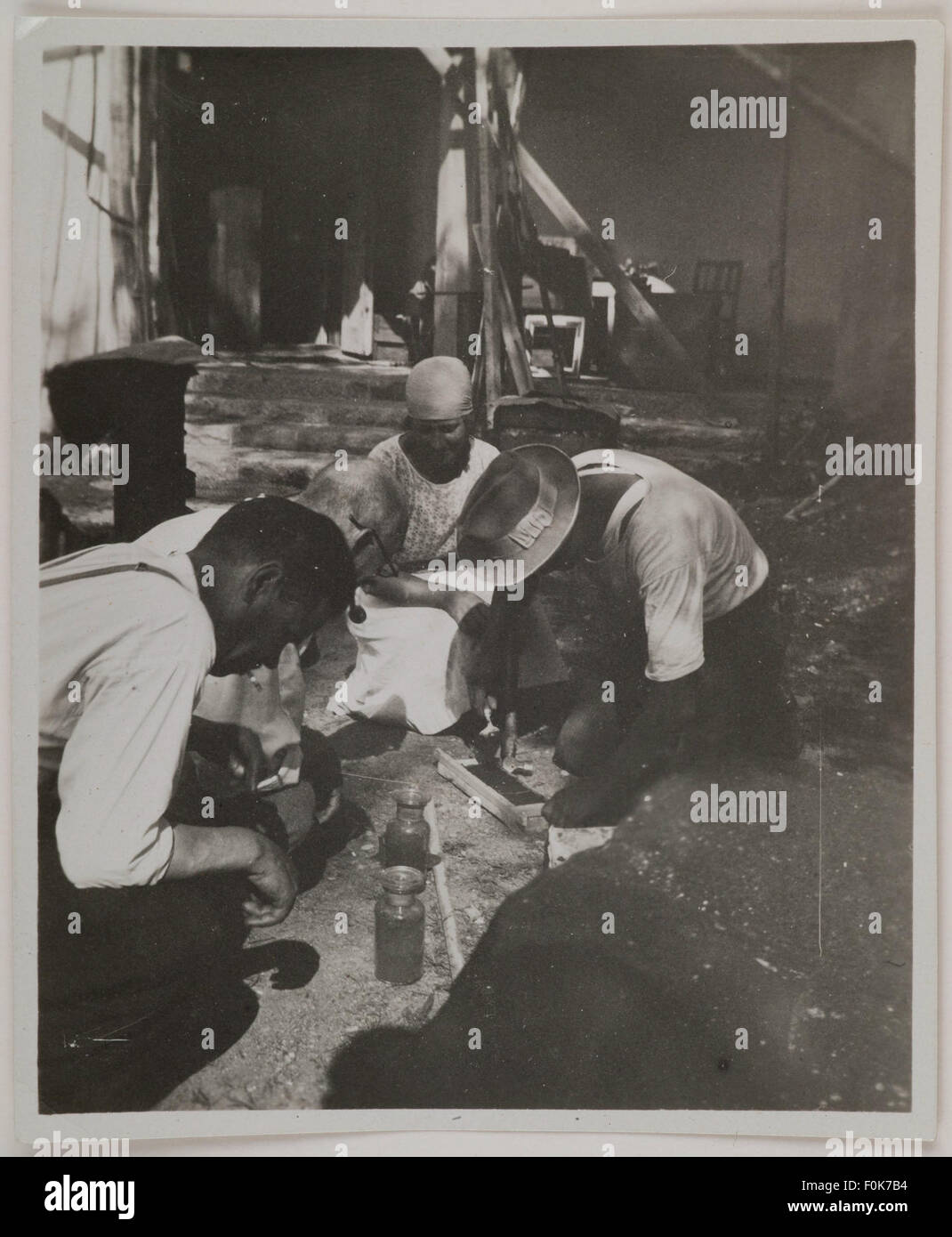 Akseli Gallen-Kallela with workers at Tarvaspää repairing the building, ca.1927; photograph 2. Akseli Gallen-Kallela with workers at Tarvaspää repairing the building, ca1927; Stock Photo