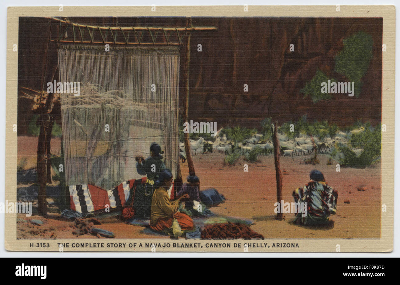 The complete story of a Navaho Blanket, Canyon de Chelly, Arizona Stock